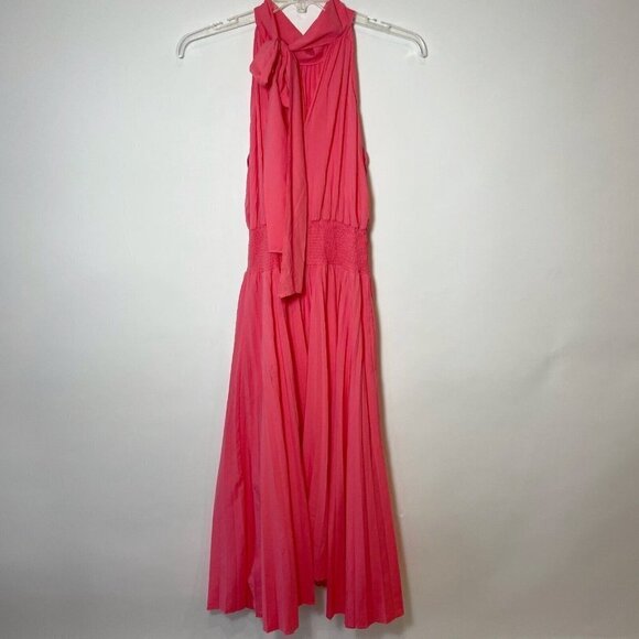 DO+BE Womens Sleeveless High Neck Pleated Halter Maxi Dress Pink M Tie Y18606 - Picture 3 of 10